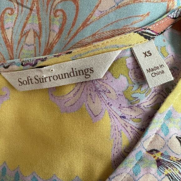 Soft Surroundings Westo Top Yellow Pleated Blouse Boho Artsy Spring Vacation - Picture 4 of 5